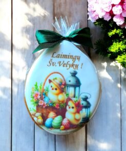 Dekoruotas Velykinis meduolis - viščiukų sveikinimas