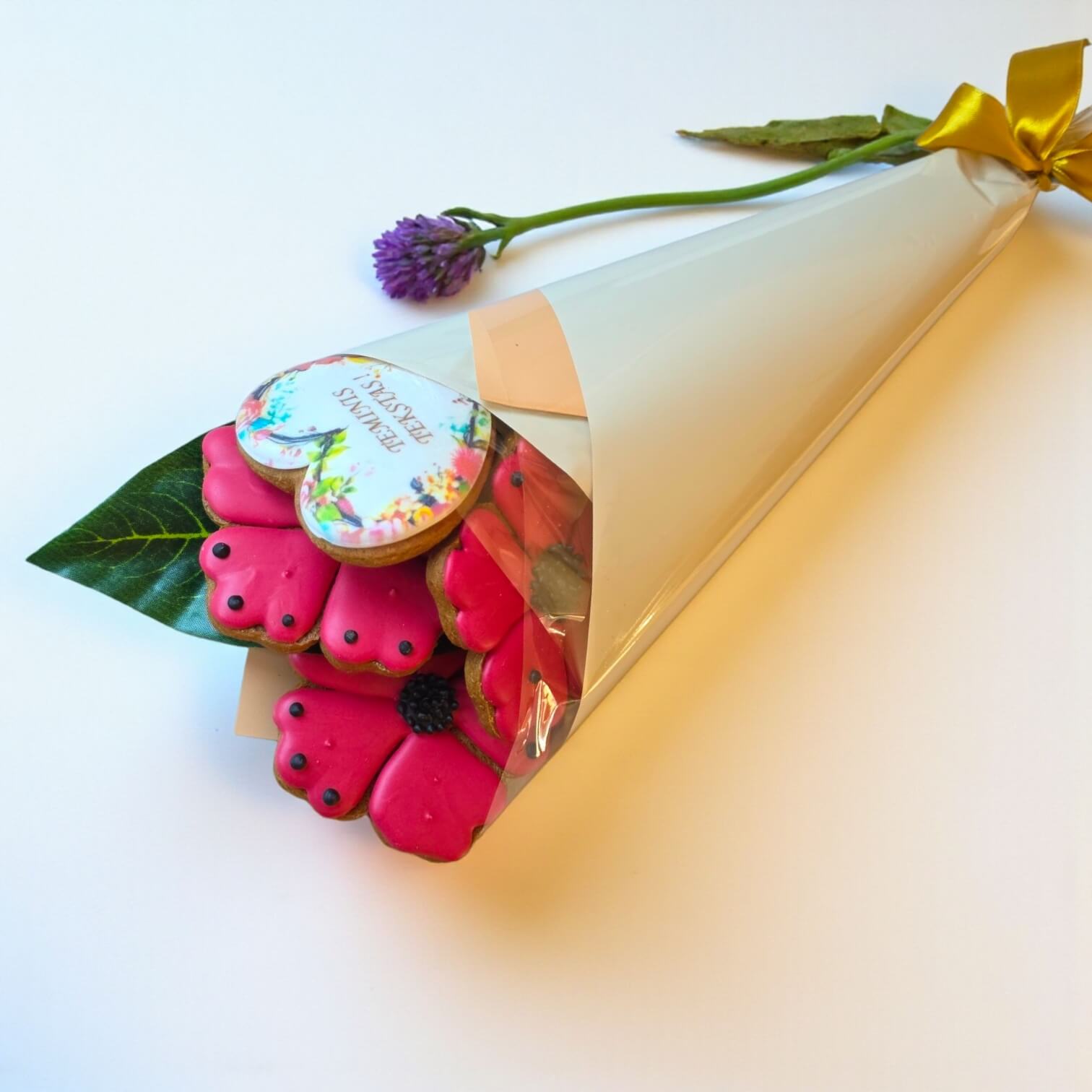 Rožinių žiedų meduolių gėlių puokštė dovanai - Image 6