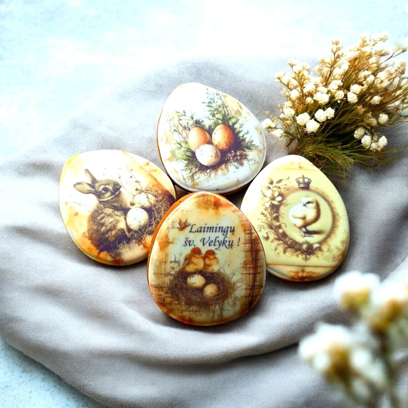 Vintažinio stiliaus dekoruotų meduolių rinkinys 4 vnt. dovanų dėžutėje - Image 3