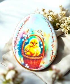 Velykinis meduolis „Pavasario viščiukas krepšelyje“ (10,5 × 8,5 cm)