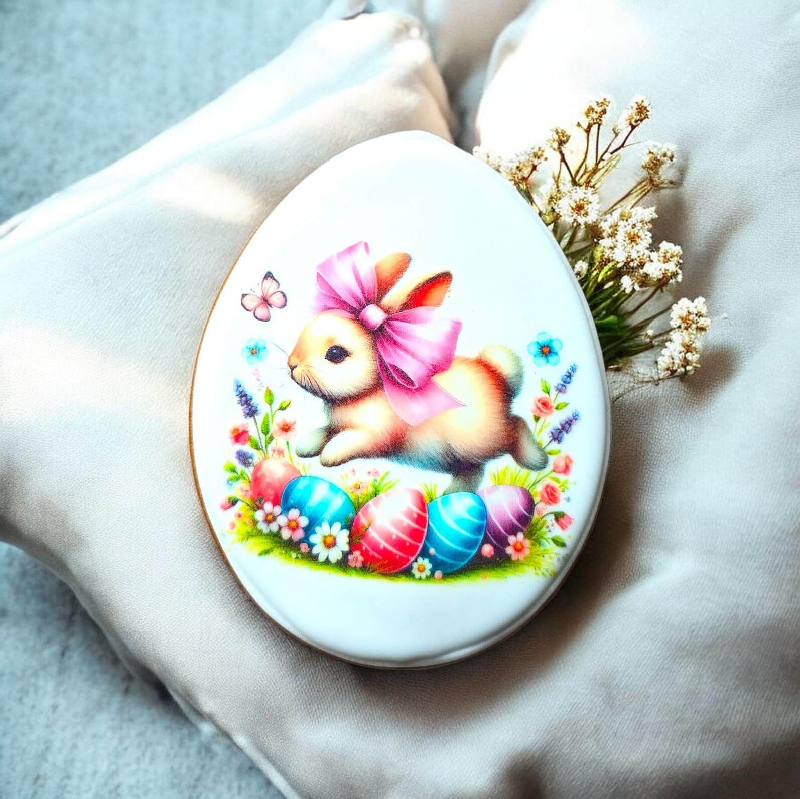 Velykinis meduolis „Zuikutė su kaspinėliu“ (10,5 × 8,5 cm)